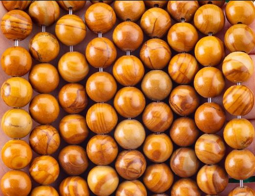 حبات الخشب الصفراء حبة مستديرة حبة كريستالية طبيعية حجر كريم خشب الياسبر حبات فضفاضة للجواهر