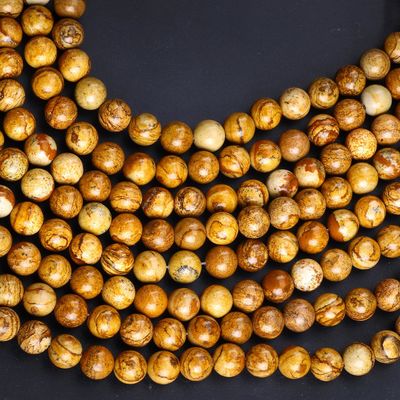 حبات الخشب الصفراء حبة مستديرة حبة كريستالية طبيعية حجر كريم خشب الياسبر حبات فضفاضة للجواهر