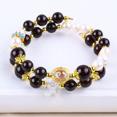 طراز DIY 8MM غرانيت واللؤلؤ الأبيض مع الزهور المسافة حبة أساور مزدوجة لارتداء اليومي