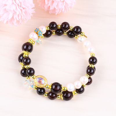 طراز DIY 8MM غرانيت واللؤلؤ الأبيض مع الزهور المسافة حبة أساور مزدوجة لارتداء اليومي
