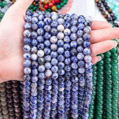 حجر النقطة الزرقاء الطبيعية الروحية 8MM حبة حلقية فضفاضة للمجوهرات المصنوعة يدويا وسلسلة مفاتيح