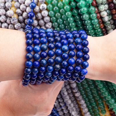 حجر نصف كريم اللابيس لازولي حبة مستديرة كريستال حجر كريم خيوط حبة فضفاضة لصنع المجوهرات DIY