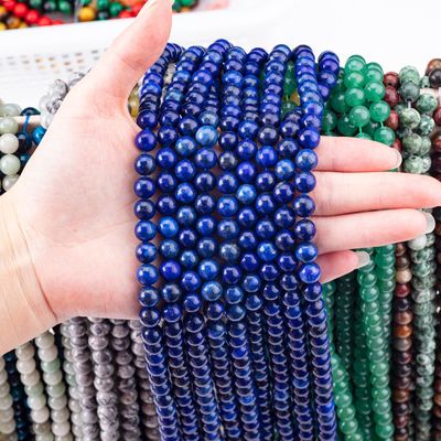 حجر نصف كريم اللابيس لازولي حبة مستديرة كريستال حجر كريم خيوط حبة فضفاضة لصنع المجوهرات DIY
