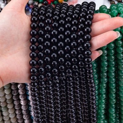 كريستال طبيعي أسود أوبسيديان 8 ملم حلقة حجر كريم فضفاض حبة للجواهر صنع DIY