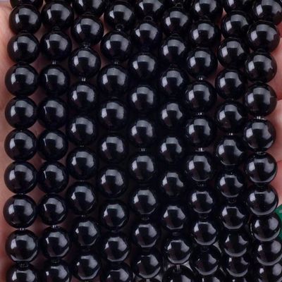 كريستال طبيعي أسود أوبسيديان 8 ملم حلقة حجر كريم فضفاض حبة للجواهر صنع DIY