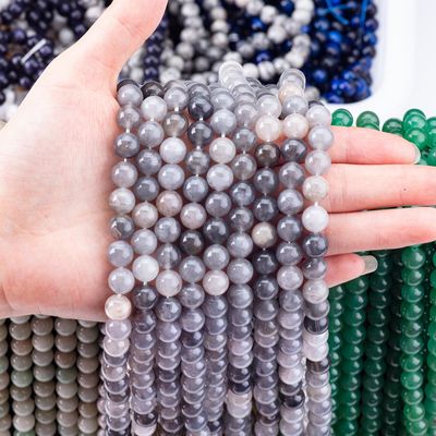 رمادي غامض الكوارتز خيوط حبات فضفاضة حجر نصف كريم كريستال طبيعي الحجر الكريم لصنع المجوهرات DIY
