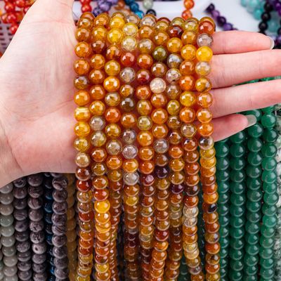 الروحية الطبيعية الداكنة الصفراء التنين الأجوت 8MM حلقة حبة فضفاضة للمجوهرات المصنوعة يدويا وسلسلة مفاتيح