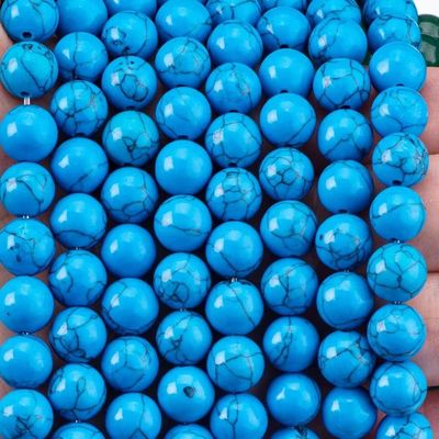 اللون الأزرق الفيروزي 8MM حلقية ناعمة شكل فضفاضة حبة لأدوات صنع المجوهرات