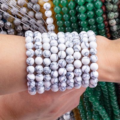 حجر الكريستال 8MM Howlite شكل مستدير الحجر الكريم حبة فضفاضة لصنع قلادة السوار