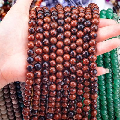 8MM الماهوجاني الياسبر الملمع حبة رخوة سلسة فضفاضة لصنع مجوهرات الحبات DIY يدويا