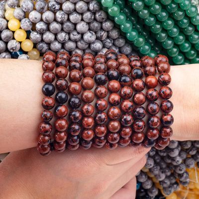 8MM الماهوجاني الياسبر الملمع حبة رخوة سلسة فضفاضة لصنع مجوهرات الحبات DIY يدويا