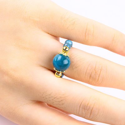 حلقة حلقات 4MM Apatite Small Bead Healing Energy Crystal Round Stretch Bead لارتداء اليومي والحفلة
