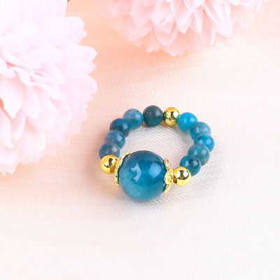 حلقة حلقات 4MM Apatite Small Bead Healing Energy Crystal Round Stretch Bead لارتداء اليومي والحفلة