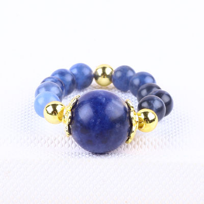 الكريستال الطبيعي 4MM الأزرق Sodalite النحاس الذهب المصفوف حبل مرن حلقة للمجوهرات الهدية