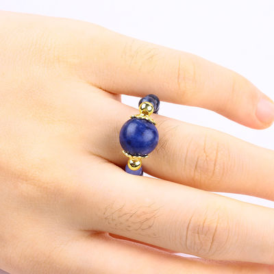 الكريستال الطبيعي 4MM الأزرق Sodalite النحاس الذهب المصفوف حبل مرن حلقة للمجوهرات الهدية