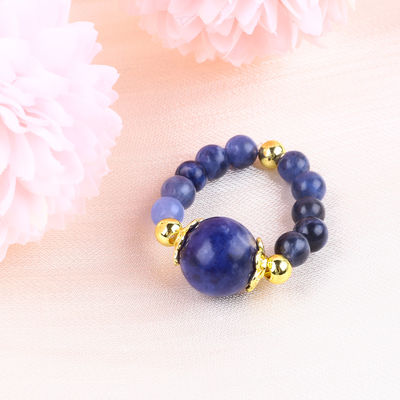 الكريستال الطبيعي 4MM الأزرق Sodalite النحاس الذهب المصفوف حبل مرن حلقة للمجوهرات الهدية