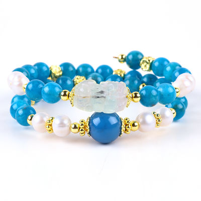 حجر كريستال طبيعي 8MM Apatite قوة الشفاء الحجر الكريم طبقة مزدوجة حبة حبات قابلة للتعديل سوار للمجوهرات هدية
