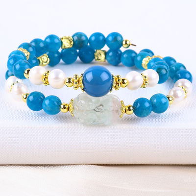 حجر كريستال طبيعي 8MM Apatite قوة الشفاء الحجر الكريم طبقة مزدوجة حبة حبات قابلة للتعديل سوار للمجوهرات هدية