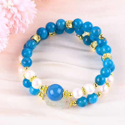 حجر كريستال طبيعي 8MM Apatite قوة الشفاء الحجر الكريم طبقة مزدوجة حبة حبات قابلة للتعديل سوار للمجوهرات هدية