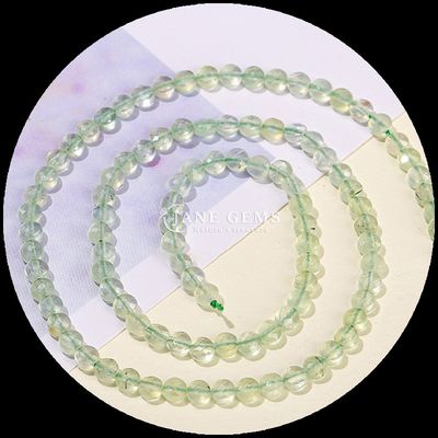 حبات شكل مسطح ذات نواح كريستالي حجر كريم شكل مستدير فلوريت Prehnite خيوط حبات فضفاضة لصنع المجوهرات DIY