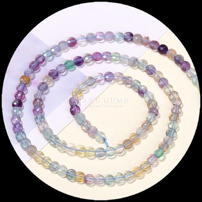 حبات شكل مسطح ذات نواح كريستالي حجر كريم شكل مستدير فلوريت Prehnite خيوط حبات فضفاضة لصنع المجوهرات DIY