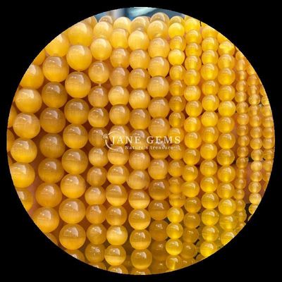 الذهب الزيتون الأزرق اللون الأحجار الكريمة حبة شكل مستدير عين القطة خيوط حبة فضفاضة للمجوهرات المصنوعة يدويا