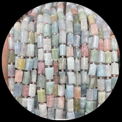 الأحجار الكريمة حبة حجر كريم طبيعي كريستال أكوامارين Prehnite حجر كريم ذو وجه أسطواني شكل حبل فضفاض خيوط حبة لصنع المجوهرات